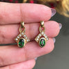 Vintage Green Tourmaline and Diamond 18 Carat Yellow Gold Dangle Earrings