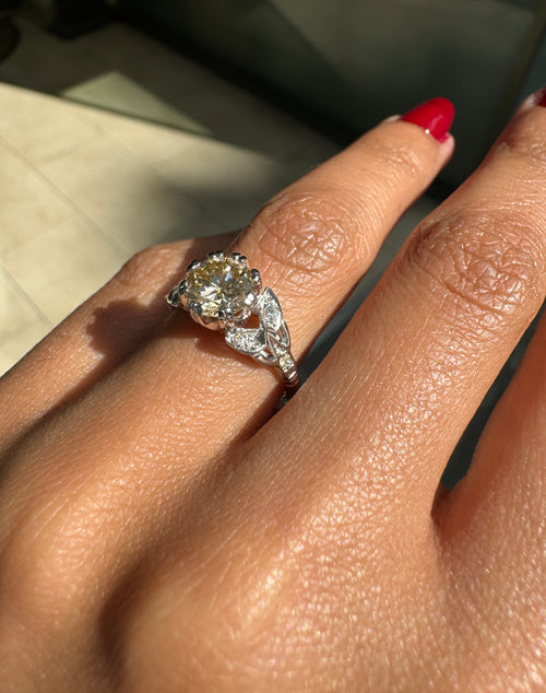1.18ct Fancy Brown Round Brilliant Cut Diamond Platinum Engagement Ring