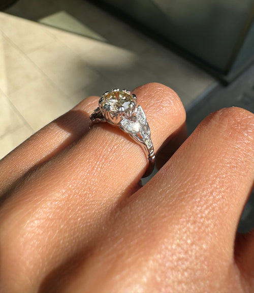 1.18ct Fancy Brown Round Brilliant Cut Diamond Platinum Engagement Ring