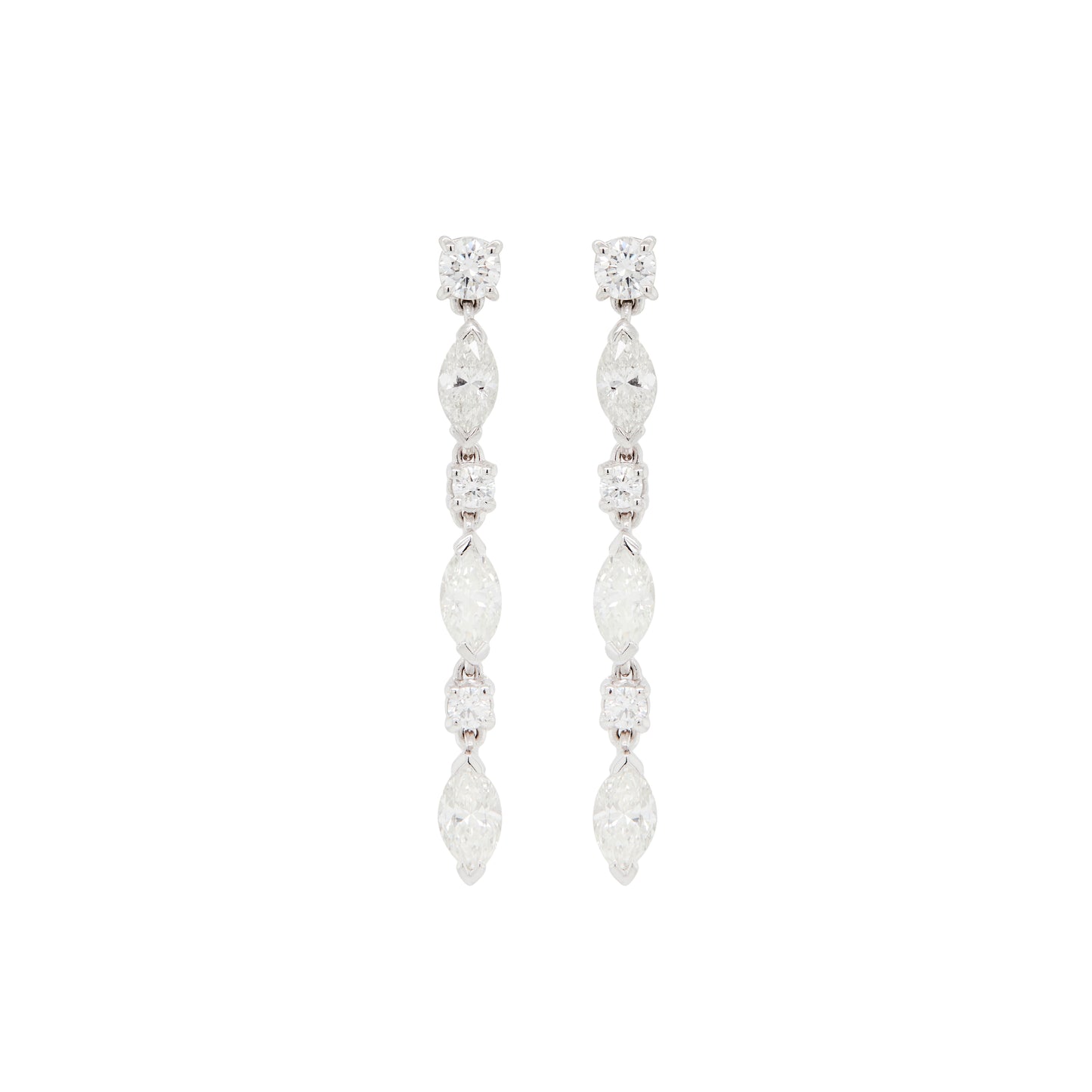 Marquise Cut and Brilliant Cut Diamond 18 Carat White Gold Dangle Drop Earrings