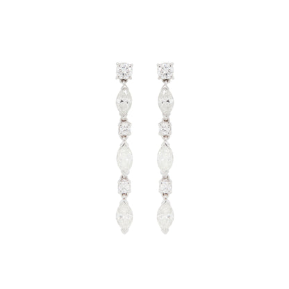 Marquise Cut and Brilliant Cut Diamond 18 Carat White Gold Dangle Drop Earrings