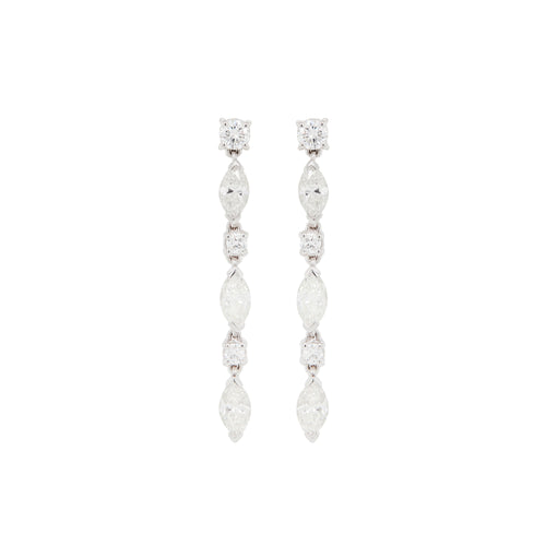 Marquise Cut and Brilliant Cut Diamond 18 Carat White Gold Dangle Drop Earrings