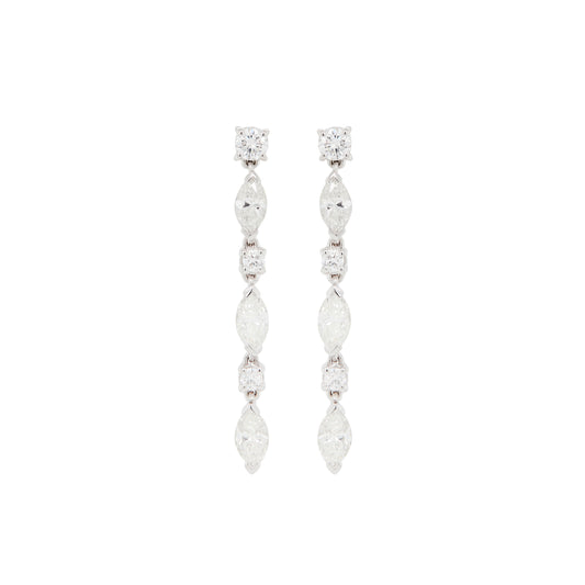 Marquise Cut and Brilliant Cut Diamond 18 Carat White Gold Dangle Drop Earrings