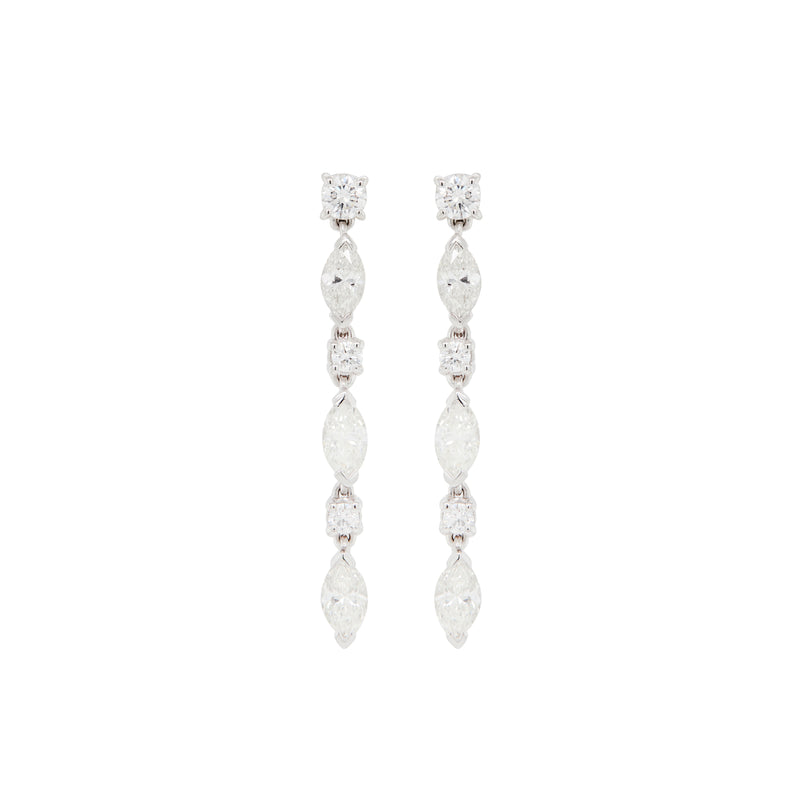 Marquise Cut and Brilliant Cut Diamond 18 Carat White Gold Dangle Drop Earrings