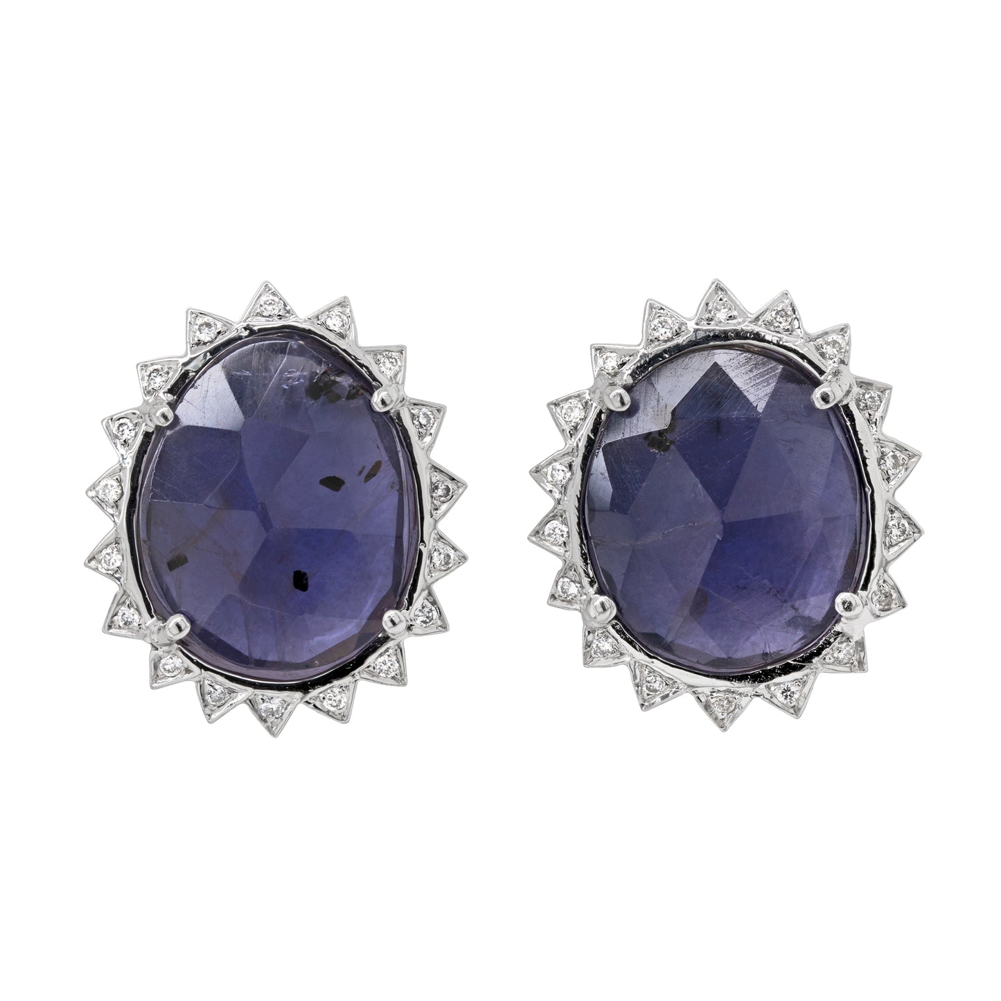 Purple Iolite and Diamond 18 Carat White Gold Stud Earrings