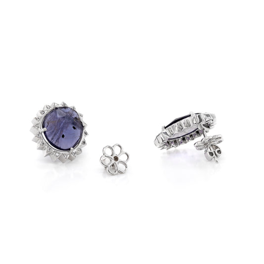 Purple Iolite and Diamond 18 Carat White Gold Stud Earrings
