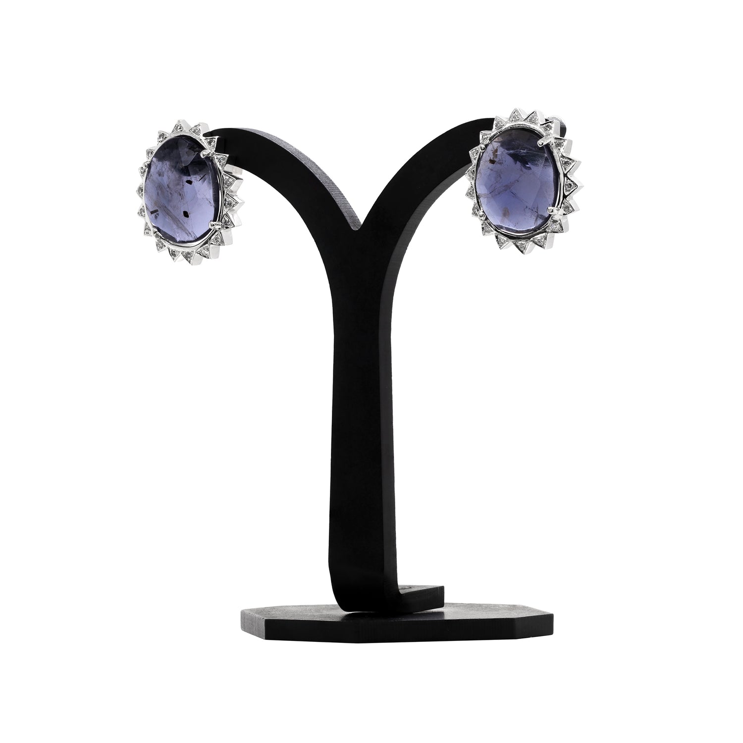 Purple Iolite and Diamond 18 Carat White Gold Stud Earrings