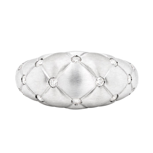 Fabergé 'Treillage' Brushed 18K White Gold and Diamond Quilted Dome Ring