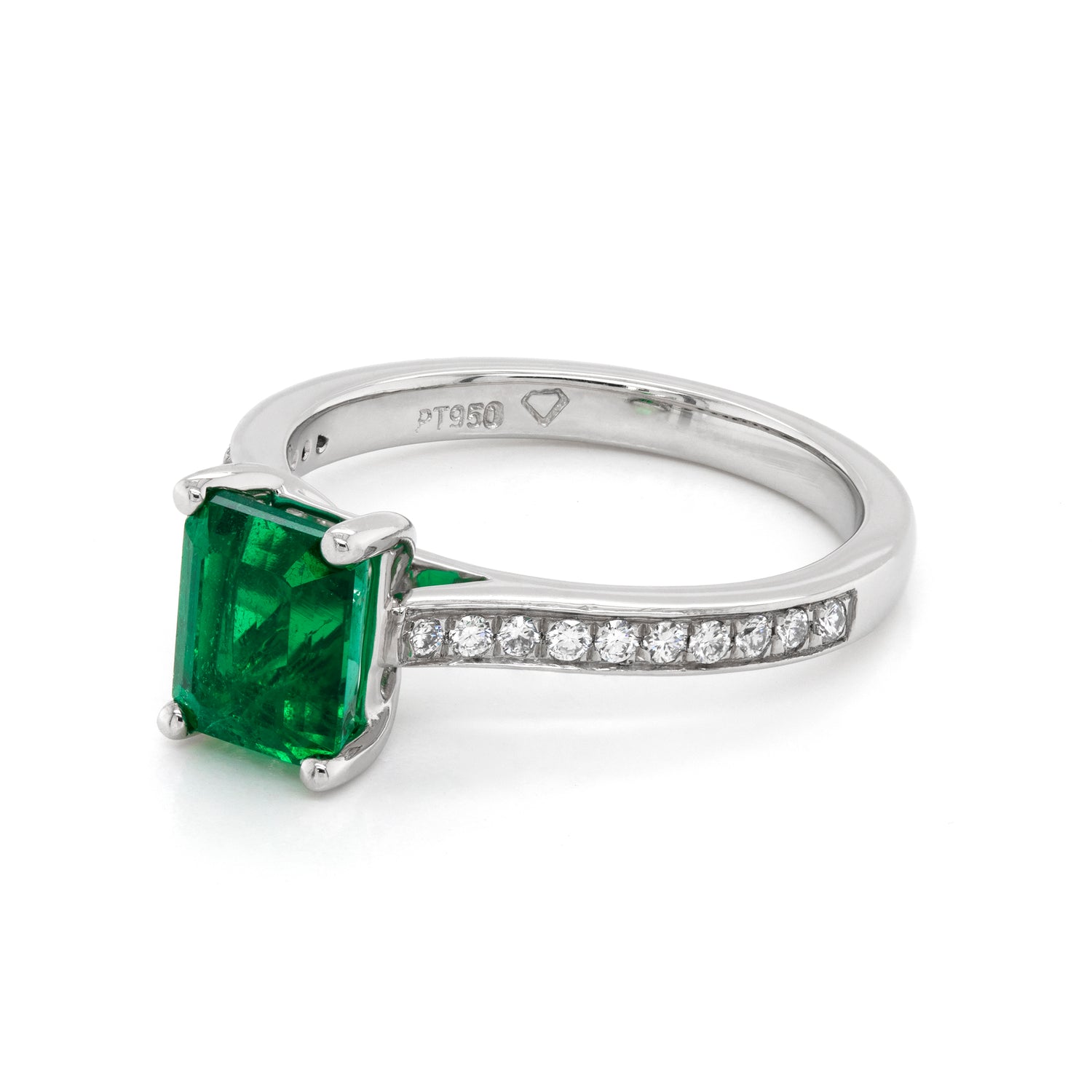 1.36 Carat Emerald Cut Emerald and Diamond Platinum Engagement Ring