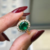 1.85 Carat Emerald and Diamond 18 Carat Yellow Gold Cluster Engagement Ring