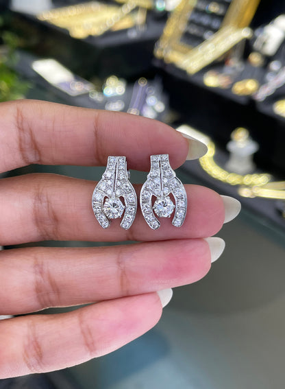 Vintage Diamond 18 Carat White Gold Stud Earrings, Circa 1950s