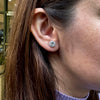 Aquamarine & Diamond Scalloped Halo Cluster Stud Earrings in 18K White Gold