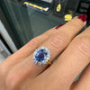 Oval Blue Sapphire and Diamond Halo 18K Gold Coronet Cluster Engagement Ring