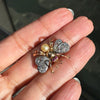 Art Deco Diamond, Ruby and Freshwater Pearl Insect Brooch in 15K Gold, c.1930's