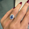Oval Blue Sapphire and Diamond Halo 18K Gold Coronet Cluster Engagement Ring