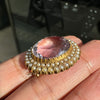 Amethyst and Seed Pearl 15 Carat Yellow Gold Oval Halo Cluster Brooch