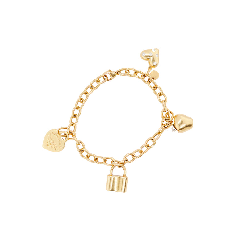 Tiffany & Co. 18 Carat Yellow Gold Chain Diamond Charm Bracelet