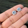 Aquamarine & Diamond Scalloped Halo Cluster Stud Earrings in 18K White Gold