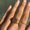 French 18 Carat Yellow Gold & Synthetic Ruby Cluster Open Work Bombé Dress Ring