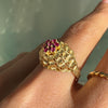 French 18 Carat Yellow Gold & Synthetic Ruby Cluster Open Work Bombé Dress Ring