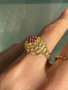 French 18 Carat Yellow Gold & Synthetic Ruby Cluster Open Work Bombé Dress Ring