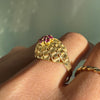 French 18 Carat Yellow Gold & Synthetic Ruby Cluster Open Work Bombé Dress Ring