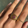 French 18 Carat Yellow Gold & Synthetic Ruby Cluster Open Work Bombé Dress Ring