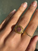 French 18 Carat Yellow Gold & Synthetic Ruby Cluster Open Work Bombé Dress Ring