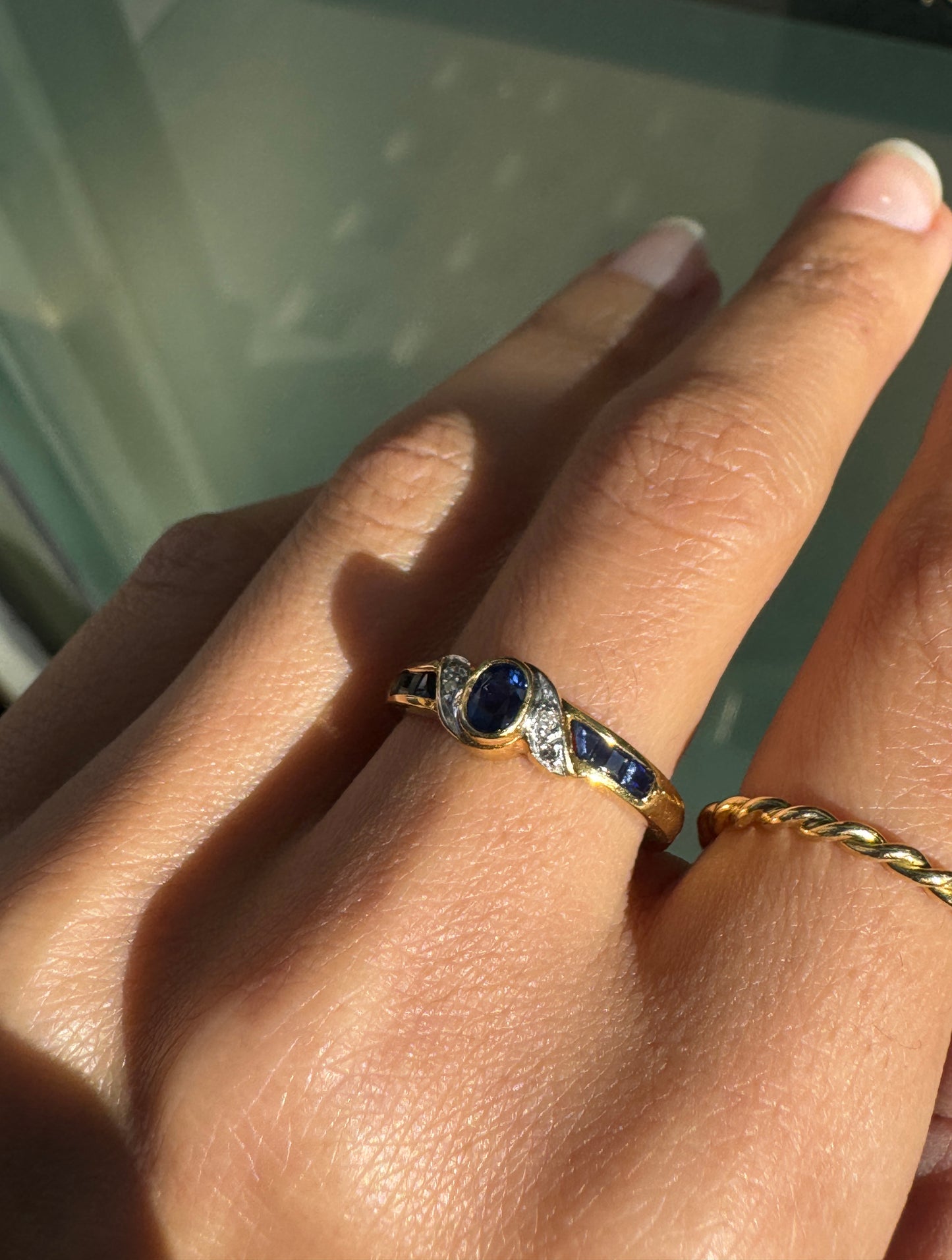 Sapphire and Diamond 18 Carat Yellow & White Gold Dress Ring