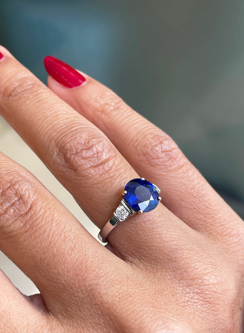 2.22ct Blue Sapphire and Diamond Platinum and Rose Gold Engagement Ring