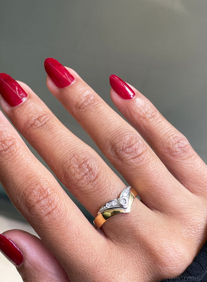 Diamond 18 Carat White and Yellow Gold Wishbone Ring