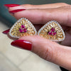 Ruby and Diamond 18 Carat Yellow Gold Triangular Earrings
