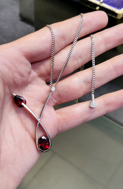 Abstract Garnet and Diamond Platinum Pendant and Chain