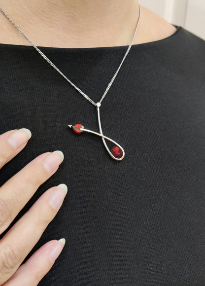Abstract Garnet and Diamond Platinum Pendant and Chain