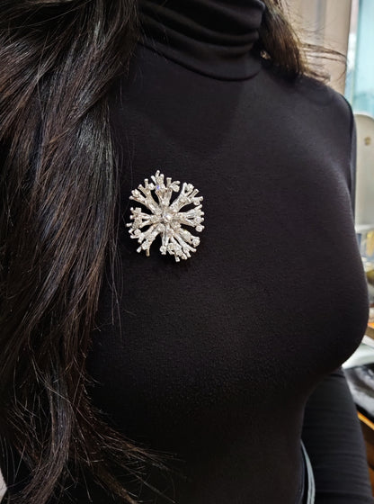 18 Carat White Gold Old Cut Diamond Coral Pendant Brooch