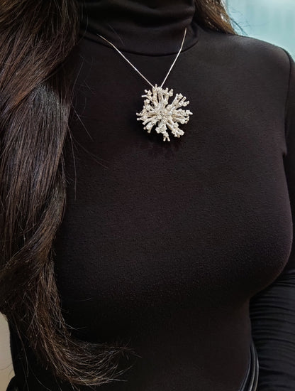 18 Carat White Gold Old Cut Diamond Coral Pendant Brooch