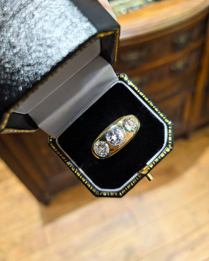 Vintage Diamond and 18 Carat Yellow Gold Three-Stone Gents Ring