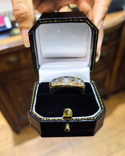 Vintage Diamond and 18 Carat Yellow Gold Three-Stone Gents Ring