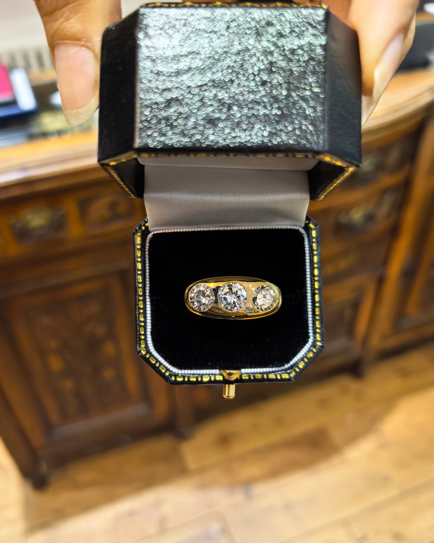 Vintage Diamond and 18 Carat Yellow Gold Three-Stone Gents Ring
