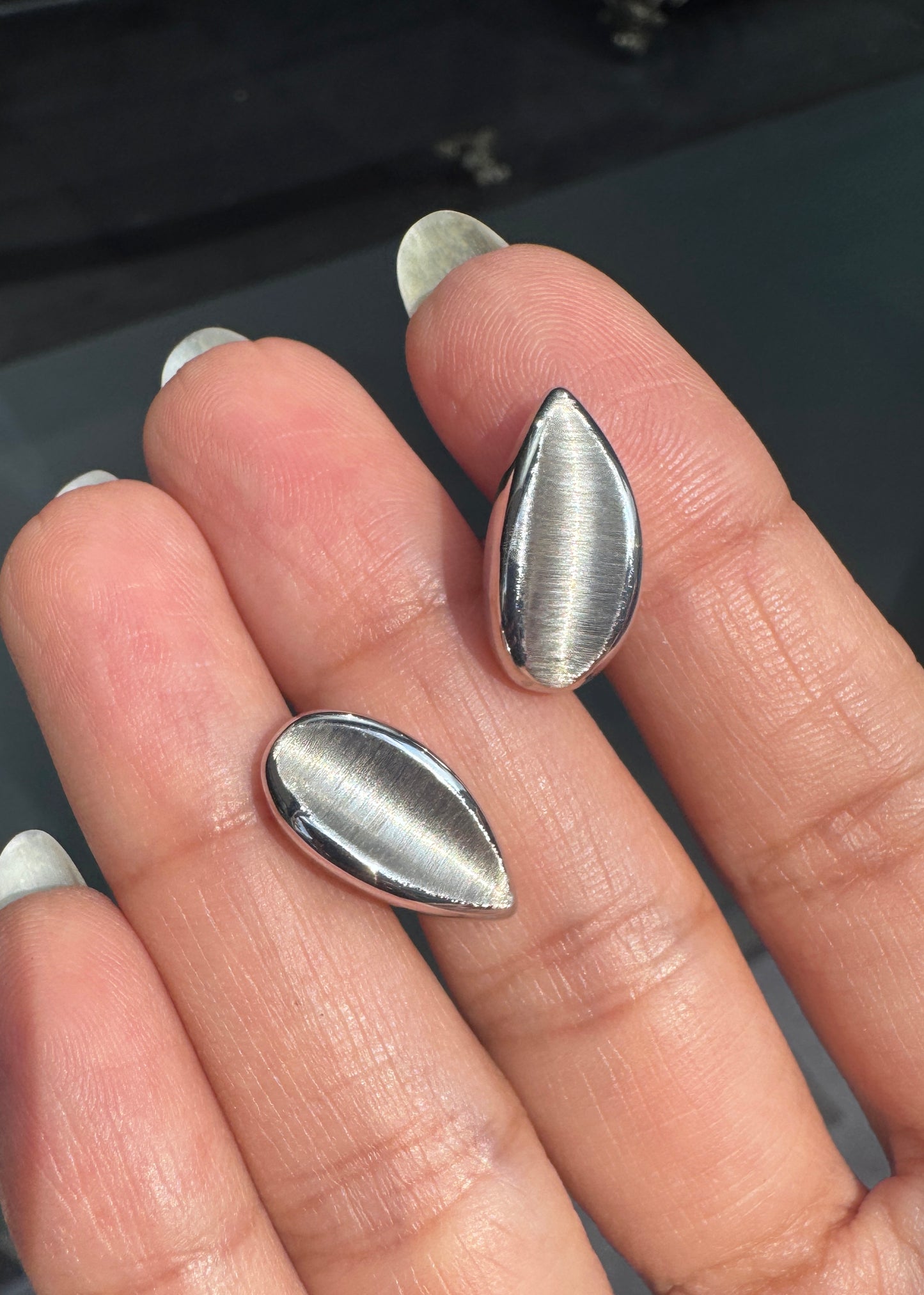 18 Carat White Gold Satin Finish Teardrop Stud Earrings