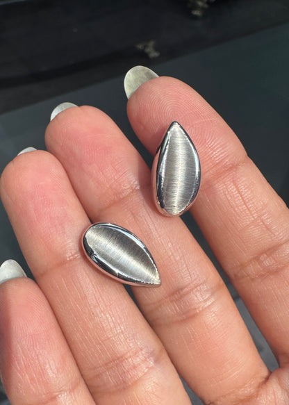 18 Carat White Gold Satin Finish Teardrop Stud Earrings