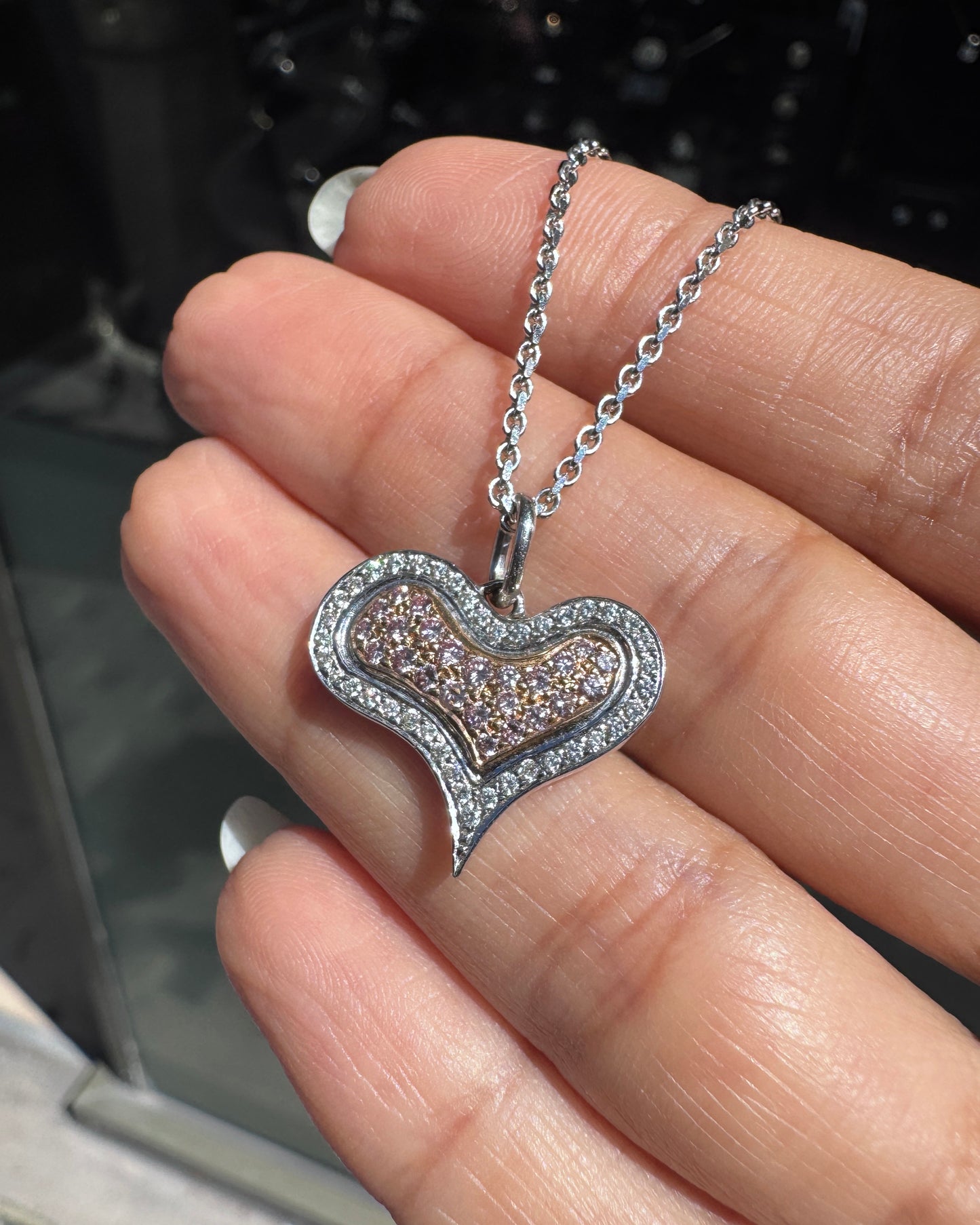 Pink & White Diamond 18 Carat Gold Stylised Heart Pendant and Chain