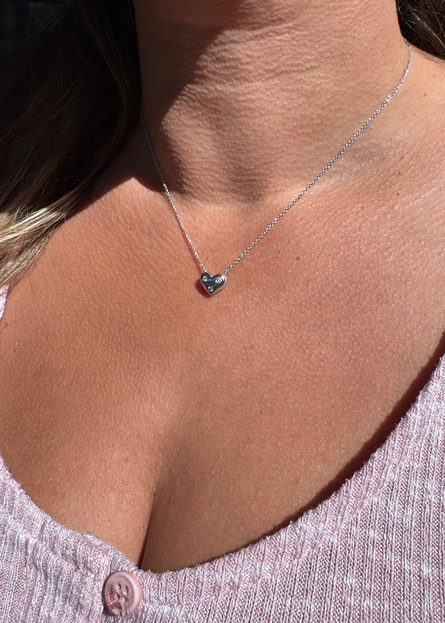 Tiffany & Co. Etoile Three Diamond Puffy Heart Pendant Necklace in Platinum