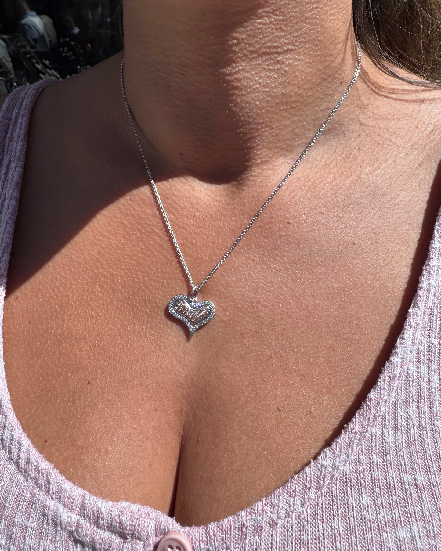 Pink & White Diamond 18 Carat Gold Stylised Heart Pendant and Chain