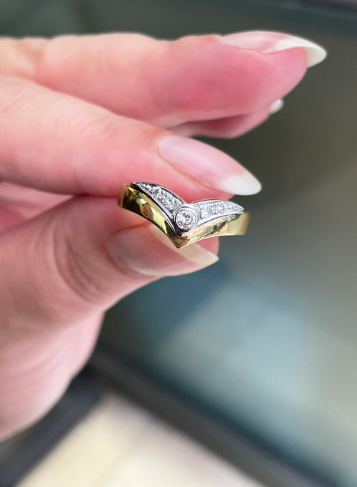 Diamond 18 Carat White and Yellow Gold Wishbone Ring