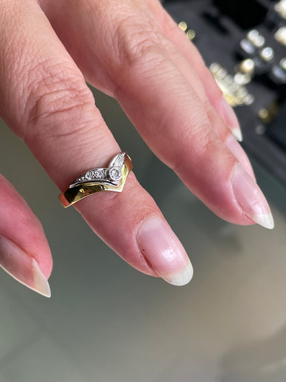 Diamond 18 Carat White and Yellow Gold Wishbone Ring