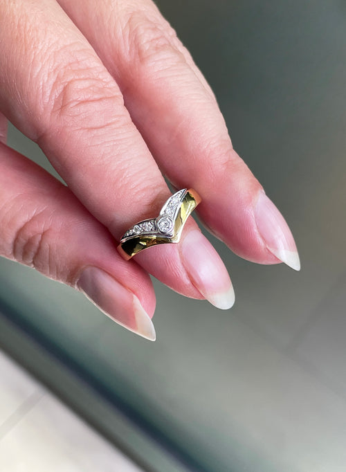 Diamond 18 Carat White and Yellow Gold Wishbone Ring