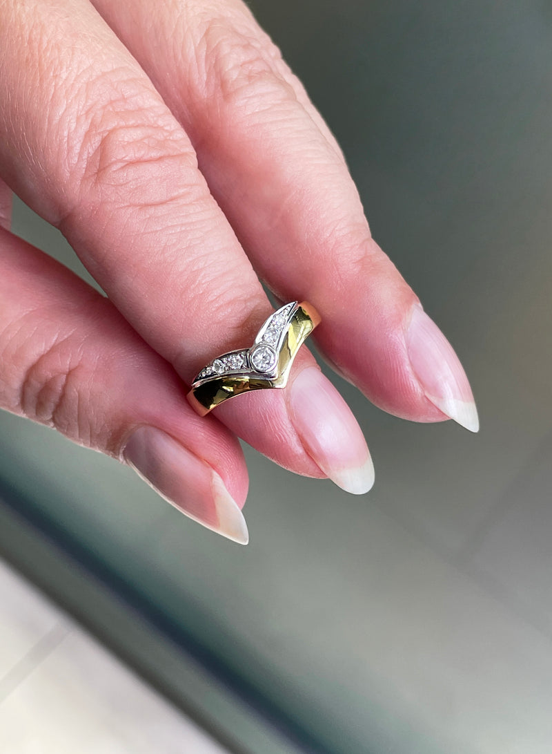Diamond 18 Carat White and Yellow Gold Wishbone Ring