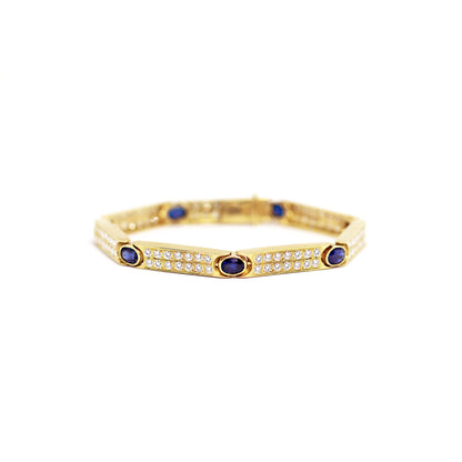 Vintage Sapphire and Diamond 18 Carat Yellow Gold Bracelet