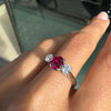1.05ct Natural Unheated Oval Ruby & Diamond Platinum Three-Stone Engagement Ring